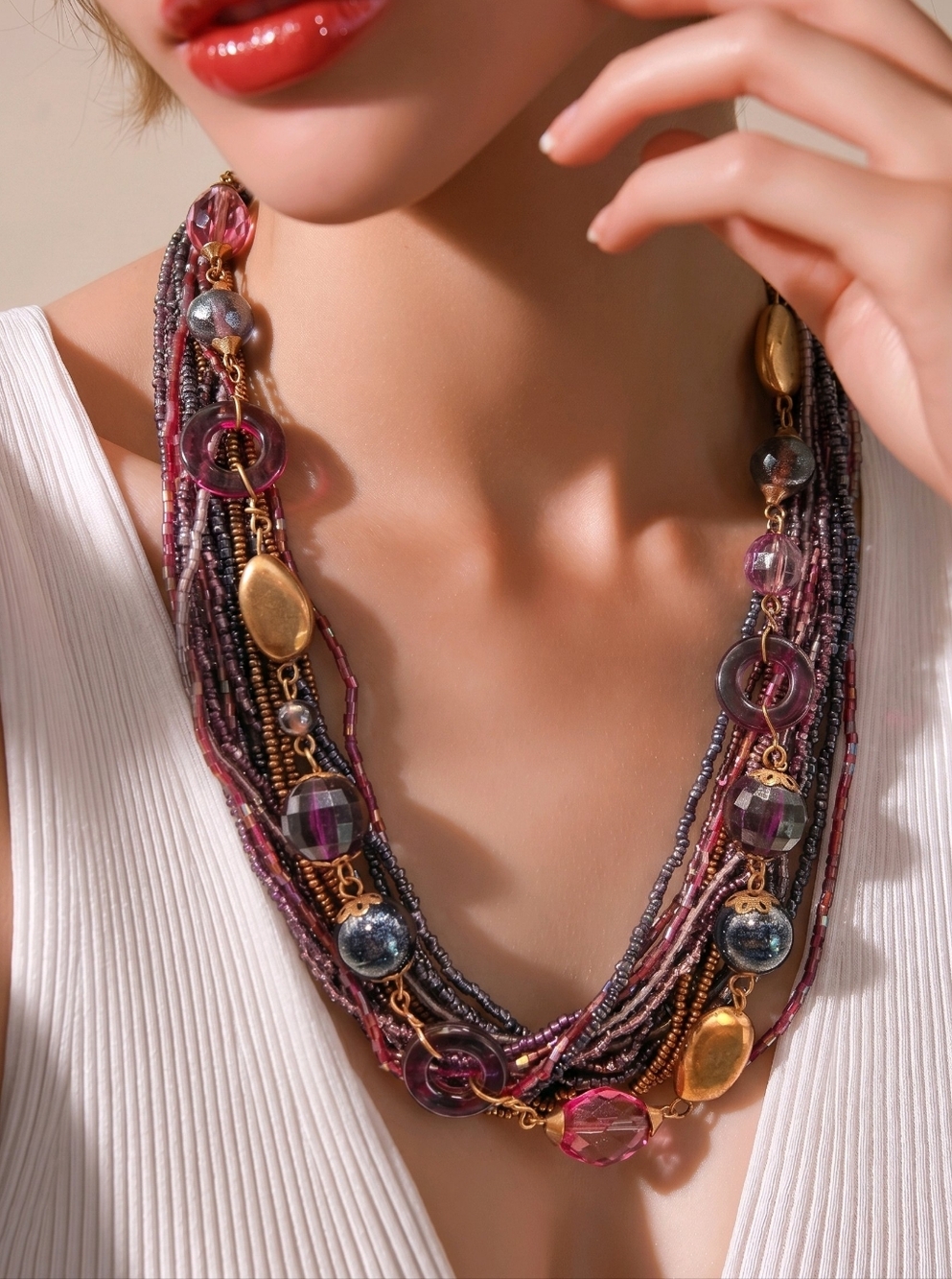 Dazzling Purple, Copper Vintage Beaded Necklace